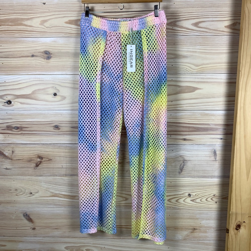 Ingear Resort Beach‎ Pants Women Large Multicolor Tie Dye Mesh Fishnet Boho